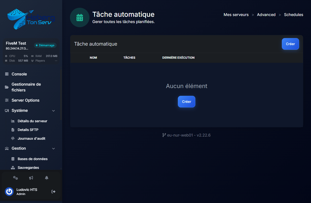 Page Tâche automatique vide