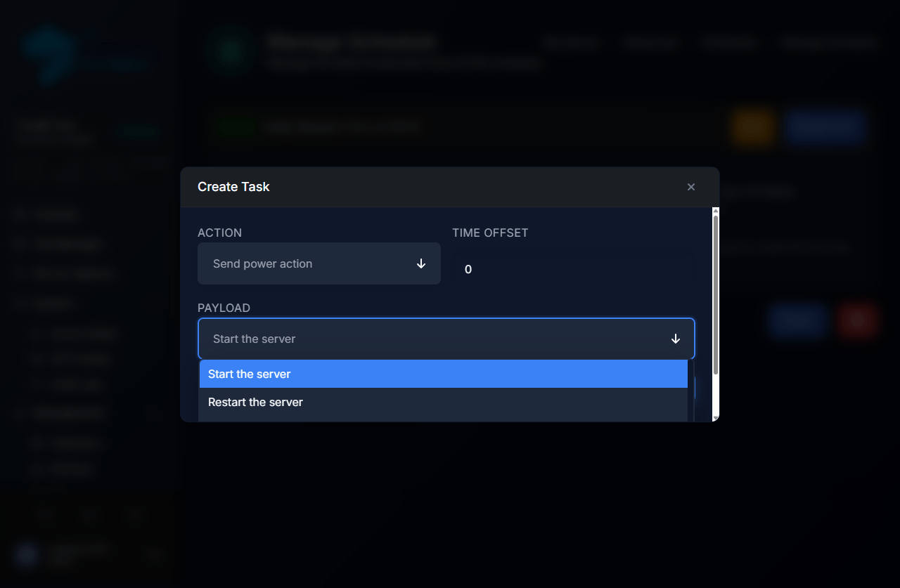 Payload dropdown open